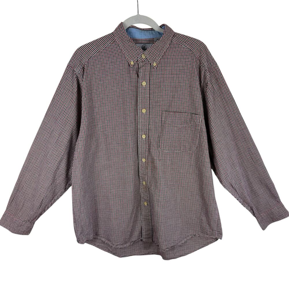 Farah 100% Cotton Red Blue White Checkered Long Sleeve Collared Button Up Size L